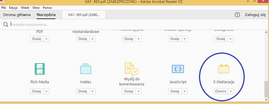 Umiejscowienie odwołania do wtyczki w narzędziach Adobe Reader